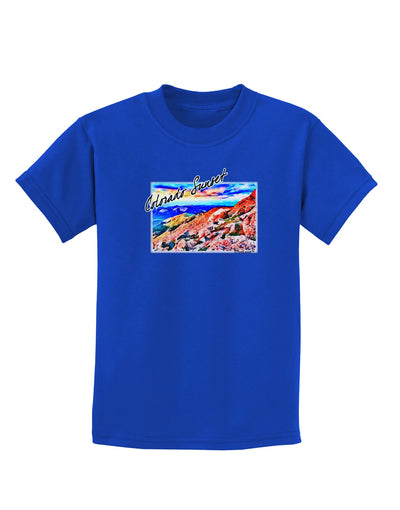 Colorado Mtn Sunset Bold WaterColor Childrens Dark T-Shirt-Childrens T-Shirt-TooLoud-Royal-Blue-X-Small-Davson Sales