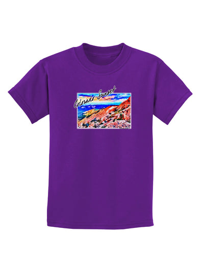 Colorado Mtn Sunset Bold WaterColor Childrens Dark T-Shirt-Childrens T-Shirt-TooLoud-Purple-X-Small-Davson Sales