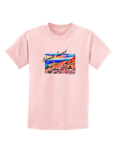 Colorado Mtn Sunset Bold WaterColor Childrens T-Shirt-Childrens T-Shirt-TooLoud-PalePink-X-Small-Davson Sales