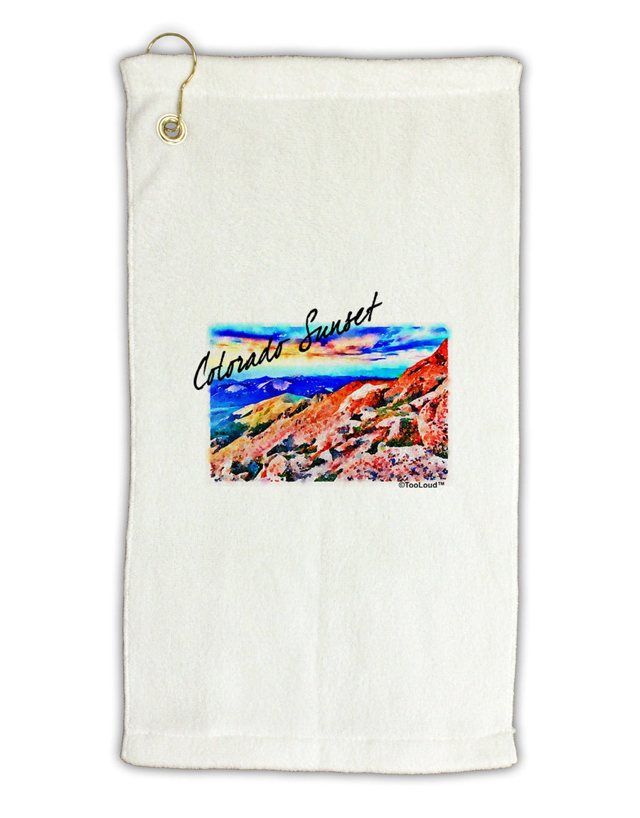 Colorado Mtn Sunset Bold WaterColor Micro Terry Gromet Golf Towel 16 x 25 inch-Golf Towel-TooLoud-White-Davson Sales