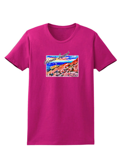 Colorado Mtn Sunset Bold WaterColor Womens Dark T-Shirt-TooLoud-Hot-Pink-Small-Davson Sales