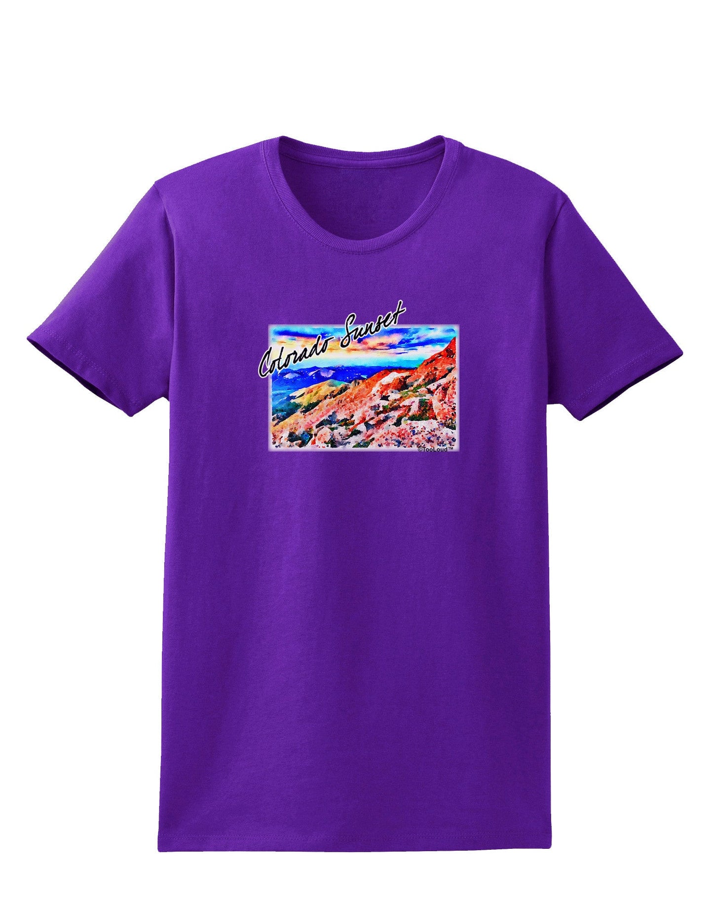 Colorado Mtn Sunset Bold WaterColor Womens Dark T-Shirt-TooLoud-Purple-X-Small-Davson Sales