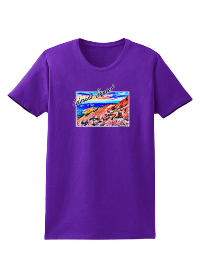 Colorado Mtn Sunset Bold WaterColor Womens Dark T-Shirt-TooLoud-Purple-X-Small-Davson Sales