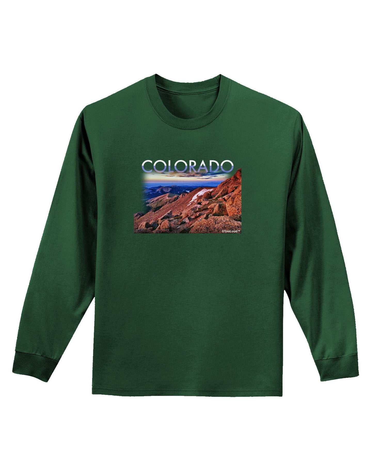 Colorado Mtn Sunset Cutout Adult Long Sleeve Dark T-Shirt-TooLoud-Dark-Green-Small-Davson Sales