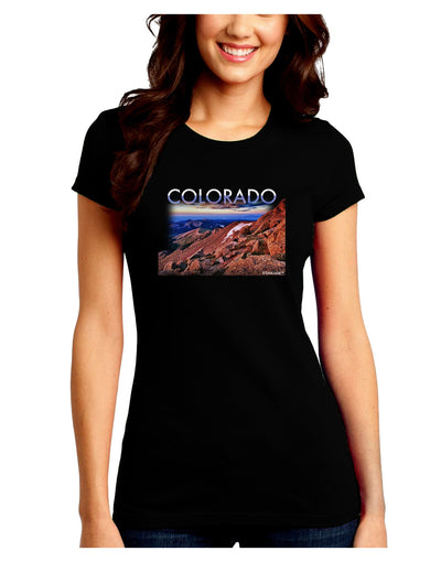 Colorado Mtn Sunset Cutout Juniors Crew Dark T-Shirt-T-Shirts Juniors Tops-TooLoud-Black-Juniors Fitted Small-Davson Sales