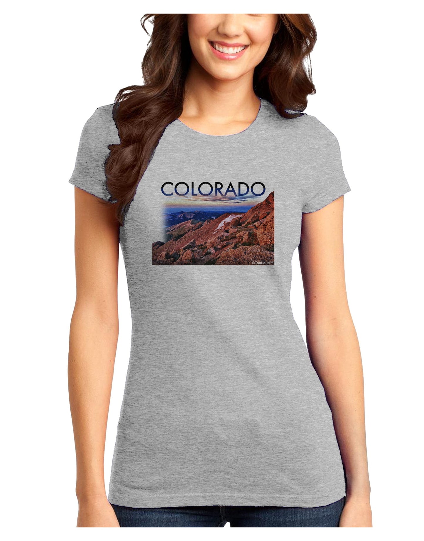 Colorado Mtn Sunset Cutout Juniors T-Shirt-Womens Juniors T-Shirt-TooLoud-Ash-Gray-Juniors Fitted X-Small-Davson Sales