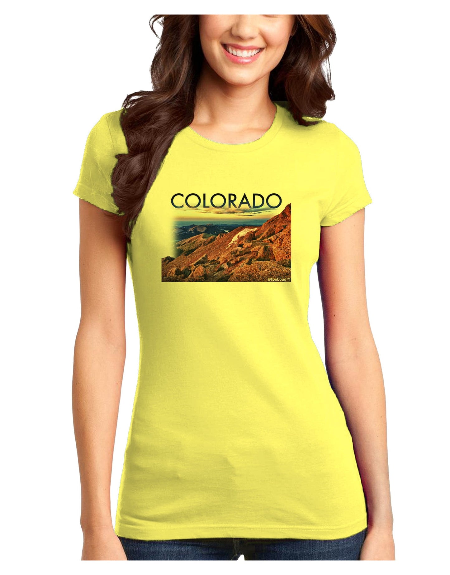 Colorado Mtn Sunset Cutout Juniors T-Shirt-Womens Juniors T-Shirt-TooLoud-Yellow-Juniors Fitted X-Small-Davson Sales