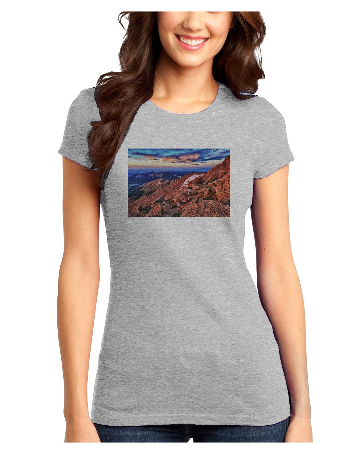 Colorado Mtn Sunset Juniors T-Shirt-Womens Juniors T-Shirt-TooLoud-Ash-Gray-Juniors Fitted X-Small-Davson Sales