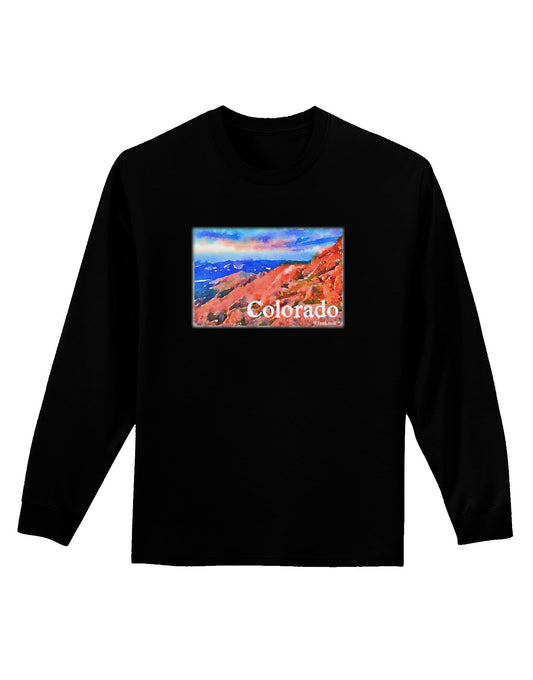 Colorado Mtn Sunset Soaked WaterColor Adult Long Sleeve Dark T-Shirt-TooLoud-Black-Small-Davson Sales