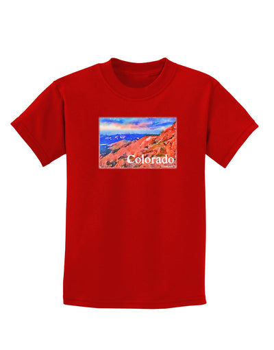 Colorado Mtn Sunset Soaked WaterColor Childrens Dark T-Shirt-Childrens T-Shirt-TooLoud-Red-X-Small-Davson Sales