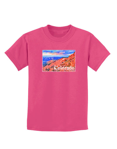 Colorado Mtn Sunset Soaked WaterColor Childrens Dark T-Shirt-Childrens T-Shirt-TooLoud-Sangria-X-Small-Davson Sales