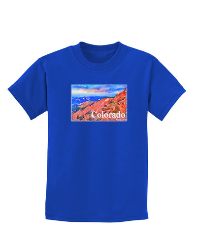 Colorado Mtn Sunset Soaked WaterColor Childrens Dark T-Shirt-Childrens T-Shirt-TooLoud-Royal-Blue-X-Small-Davson Sales