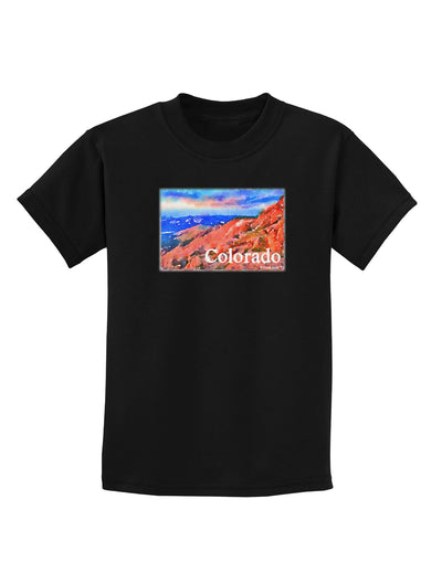 Colorado Mtn Sunset Soaked WaterColor Childrens Dark T-Shirt-Childrens T-Shirt-TooLoud-Black-X-Small-Davson Sales