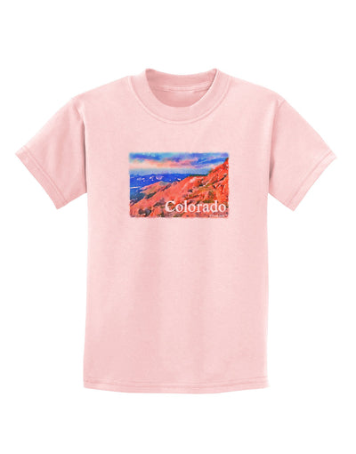 Colorado Mtn Sunset Soaked WaterColor Childrens T-Shirt-Childrens T-Shirt-TooLoud-PalePink-X-Small-Davson Sales