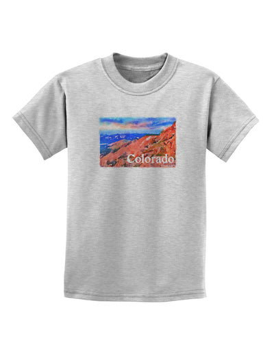 Colorado Mtn Sunset Soaked WaterColor Childrens T-Shirt-Childrens T-Shirt-TooLoud-AshGray-X-Small-Davson Sales