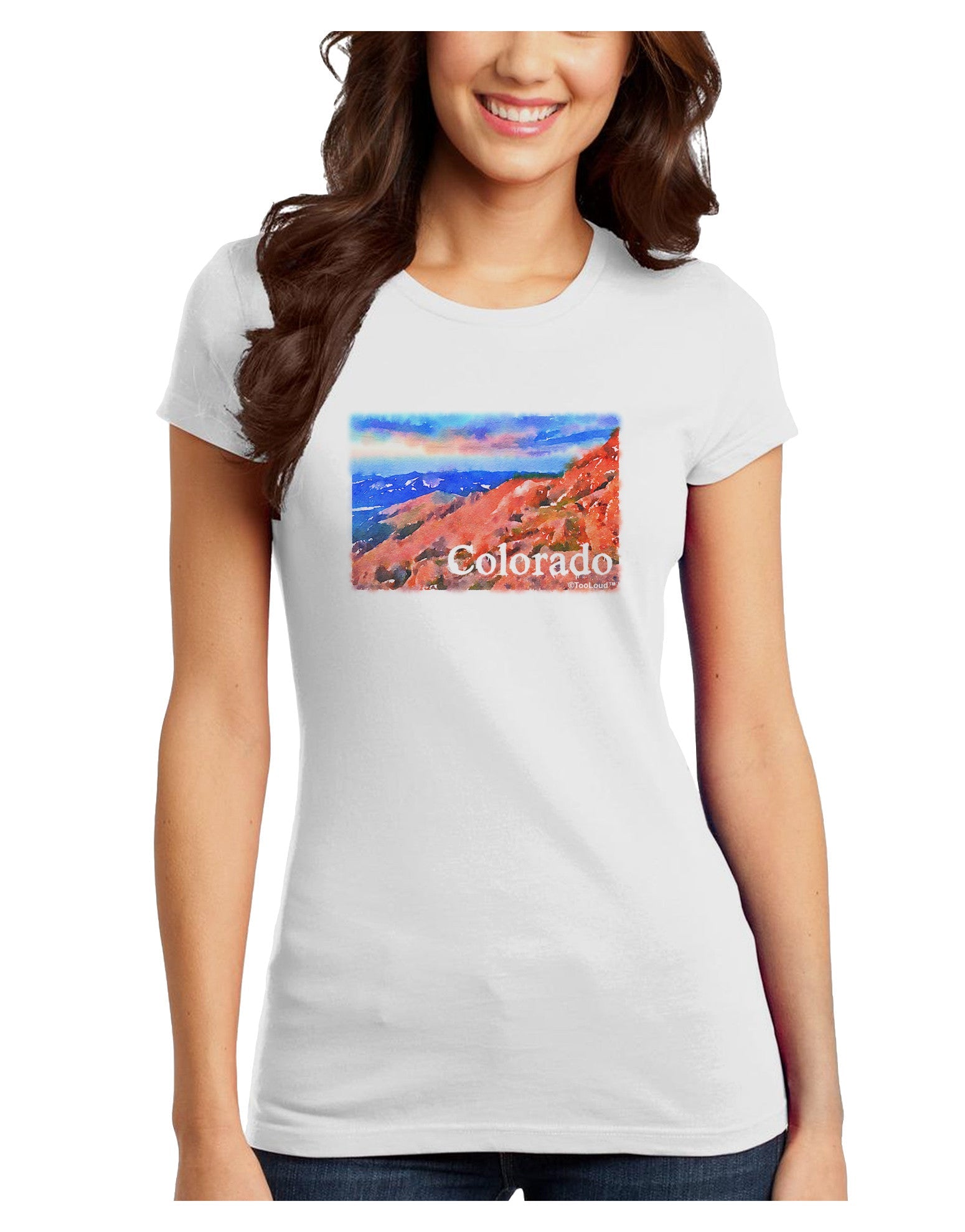 Colorado Mtn Sunset Soaked WaterColor Juniors T-Shirt-Womens Juniors T-Shirt-TooLoud-White-Juniors Fitted X-Small-Davson Sales