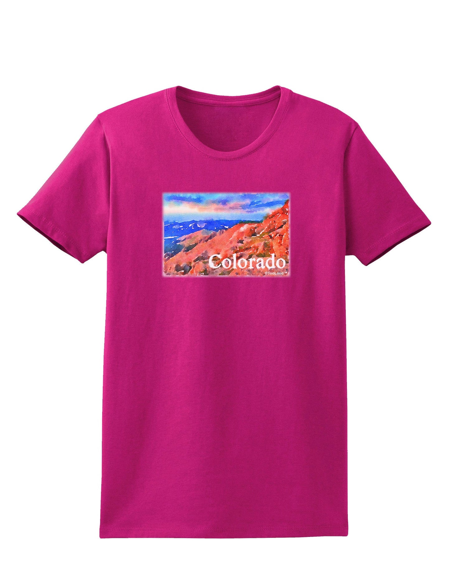 Colorado Mtn Sunset Soaked WaterColor Womens Dark T-Shirt-TooLoud-Hot-Pink-Small-Davson Sales