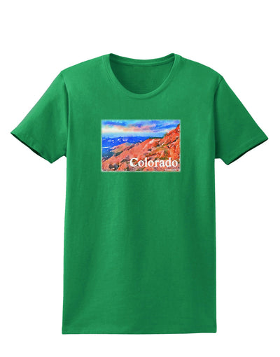 Colorado Mtn Sunset Soaked WaterColor Womens Dark T-Shirt-TooLoud-Kelly-Green-X-Small-Davson Sales