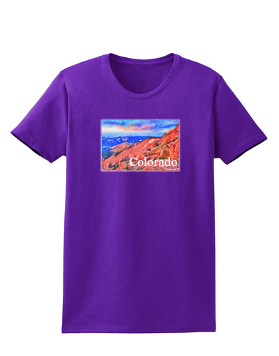 Colorado Mtn Sunset Soaked WaterColor Womens Dark T-Shirt-TooLoud-Purple-X-Small-Davson Sales