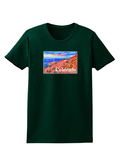 Colorado Mtn Sunset Soaked WaterColor Womens Dark T-Shirt-TooLoud-Forest-Green-Small-Davson Sales