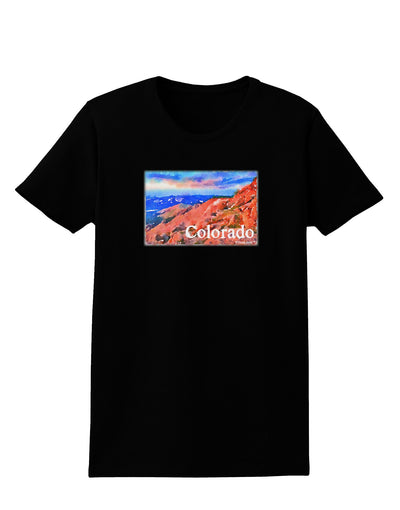 Colorado Mtn Sunset Soaked WaterColor Womens Dark T-Shirt-TooLoud-Black-X-Small-Davson Sales