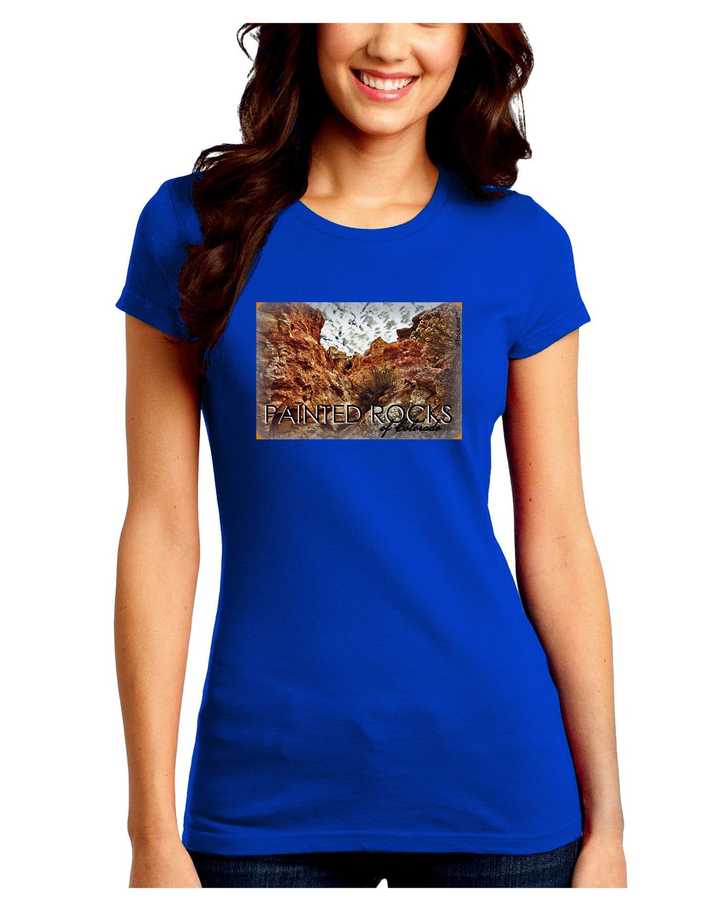 Colorado Painted Rocks Text Juniors Petite Crew Dark T-Shirt-T-Shirts Juniors Tops-TooLoud-Royal-Blue-Juniors Fitted Small-Davson Sales