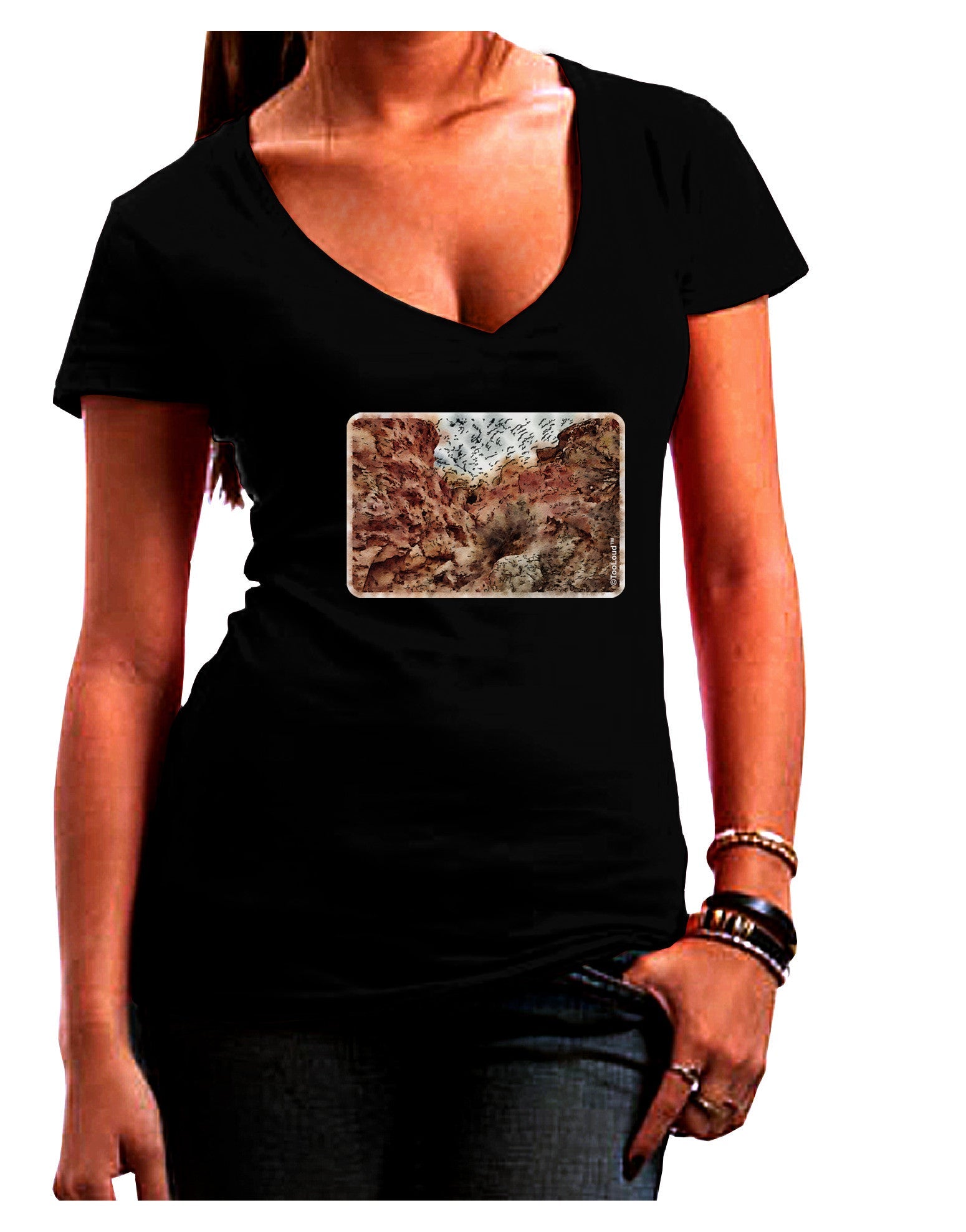 Colorado Painted Rocks Watercolor Womens V-Neck Dark T-Shirt-Womens V-Neck T-Shirts-TooLoud-Black-Juniors Fitted Small-Davson Sales
