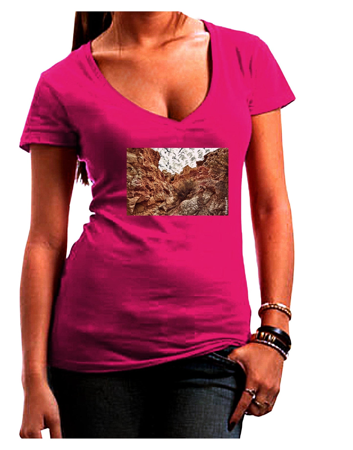 Colorado Painted Rocks Womens V-Neck Dark T-Shirt-Womens V-Neck T-Shirts-TooLoud-Hot-Pink-Juniors Fitted Small-Davson Sales