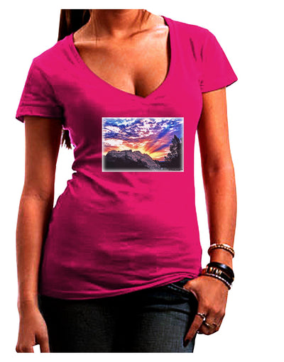 Colorado Rainbow Sunset Juniors V-Neck Dark T-Shirt-Womens V-Neck T-Shirts-TooLoud-Hot-Pink-Juniors Fitted Small-Davson Sales