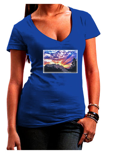 Colorado Rainbow Sunset Juniors V-Neck Dark T-Shirt-Womens V-Neck T-Shirts-TooLoud-Royal-Blue-Juniors Fitted Small-Davson Sales