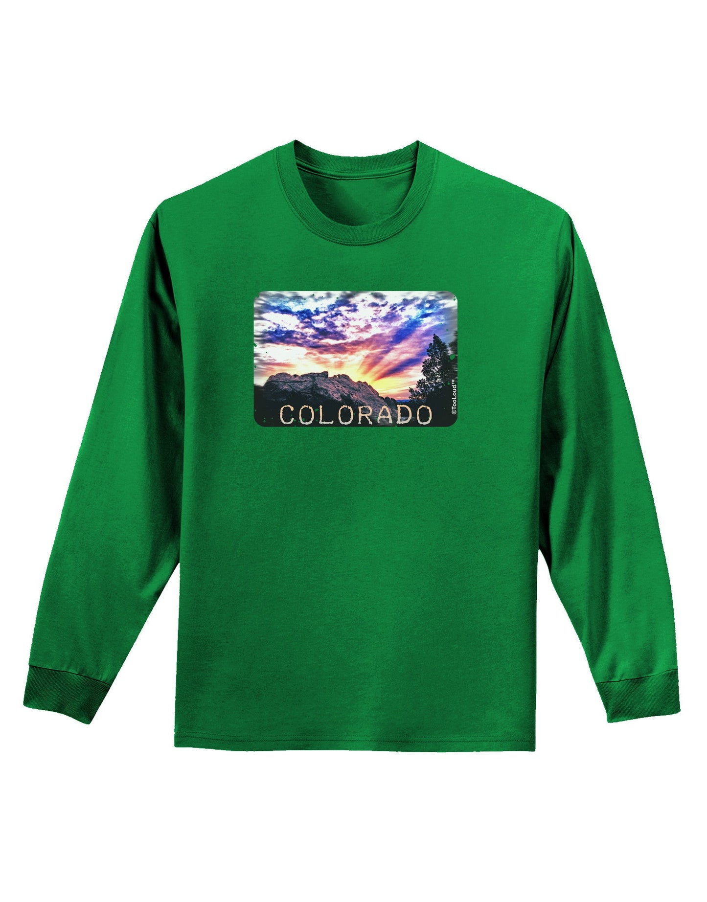 Colorado Rainbow Sunset Text Adult Long Sleeve Dark T-Shirt-TooLoud-Kelly-Green-Small-Davson Sales