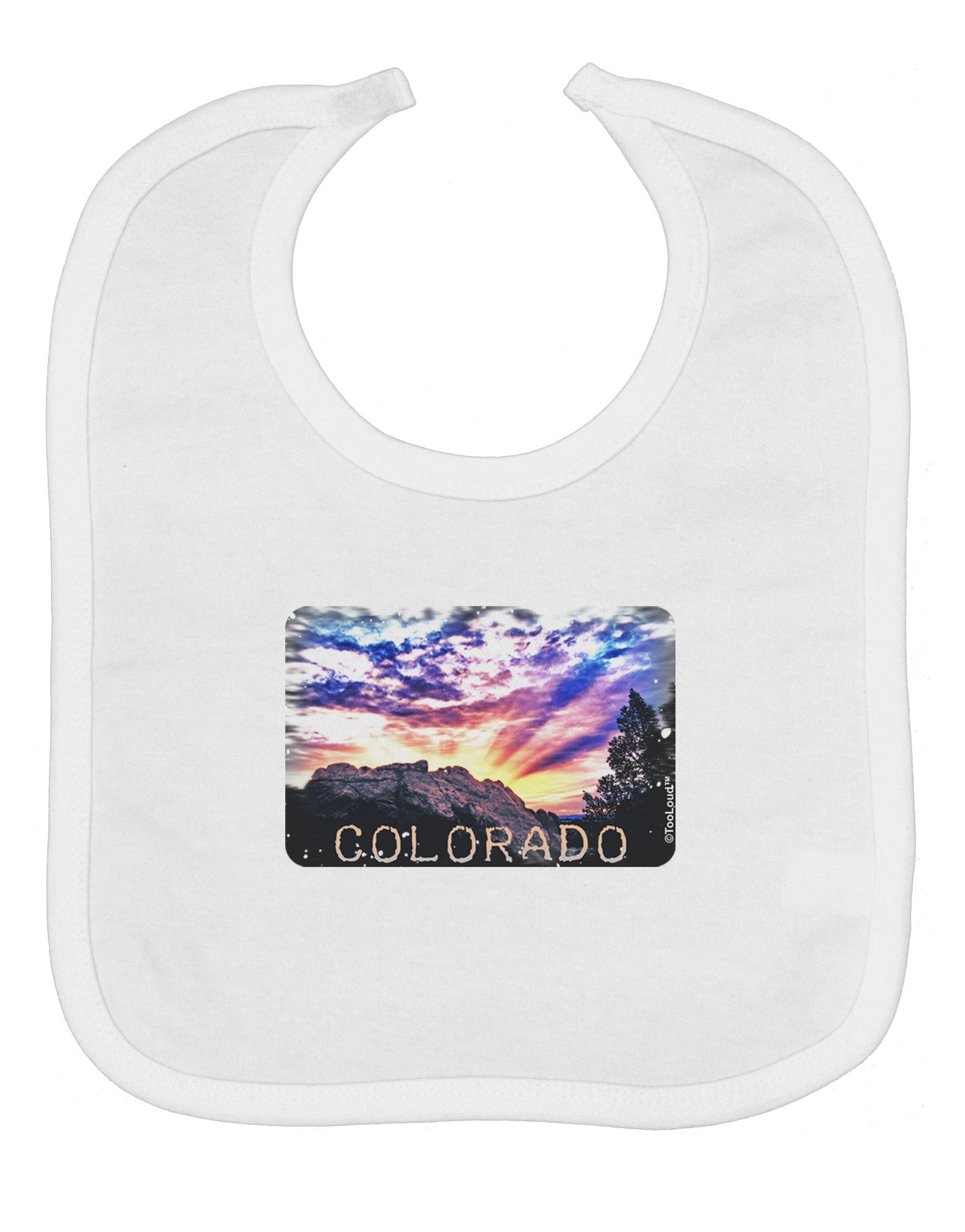 Colorado Rainbow Sunset Text Baby Bib