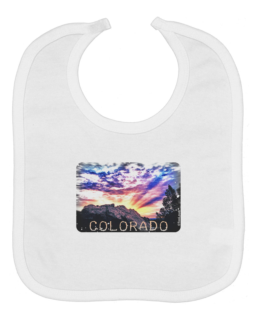 Colorado Rainbow Sunset Text Baby Bib