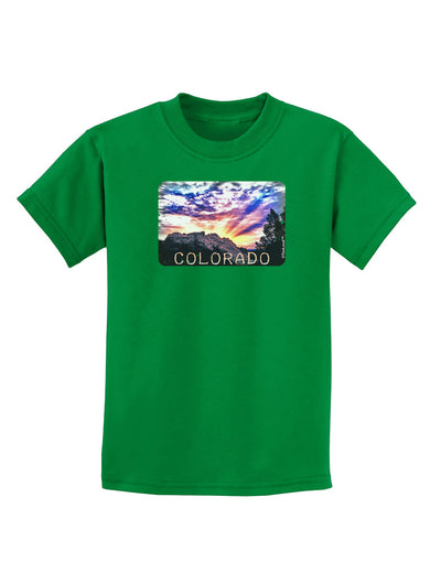 Colorado Rainbow Sunset Text Childrens Dark T-Shirt-Childrens T-Shirt-TooLoud-Kelly-Green-X-Small-Davson Sales