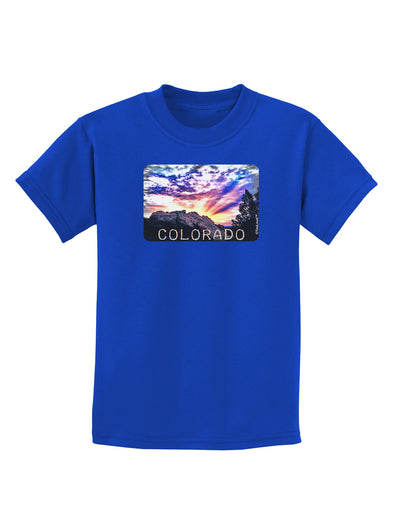 Colorado Rainbow Sunset Text Childrens Dark T-Shirt-Childrens T-Shirt-TooLoud-Royal-Blue-X-Small-Davson Sales