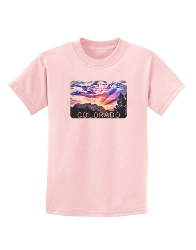 Colorado Rainbow Sunset Text Childrens T-Shirt-Childrens T-Shirt-TooLoud-PalePink-X-Small-Davson Sales