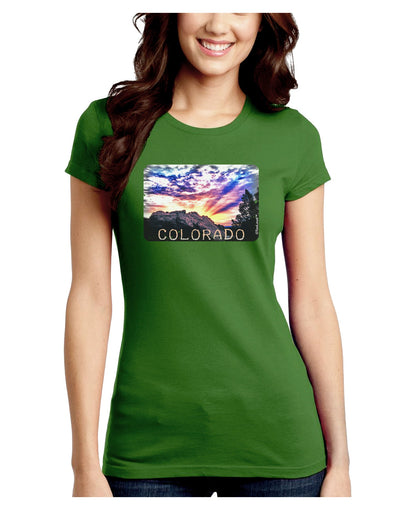 Colorado Rainbow Sunset Text Juniors Crew Dark T-Shirt-T-Shirts Juniors Tops-TooLoud-Kiwi-Green-Juniors Fitted Small-Davson Sales