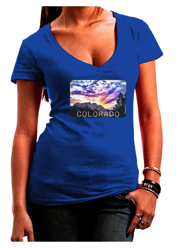 Colorado Rainbow Sunset Text Juniors V-Neck Dark T-Shirt-Womens V-Neck T-Shirts-TooLoud-Royal-Blue-Juniors Fitted Small-Davson Sales