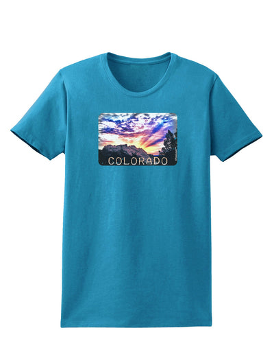 Colorado Rainbow Sunset Text Womens Dark T-Shirt-TooLoud-Turquoise-X-Small-Davson Sales