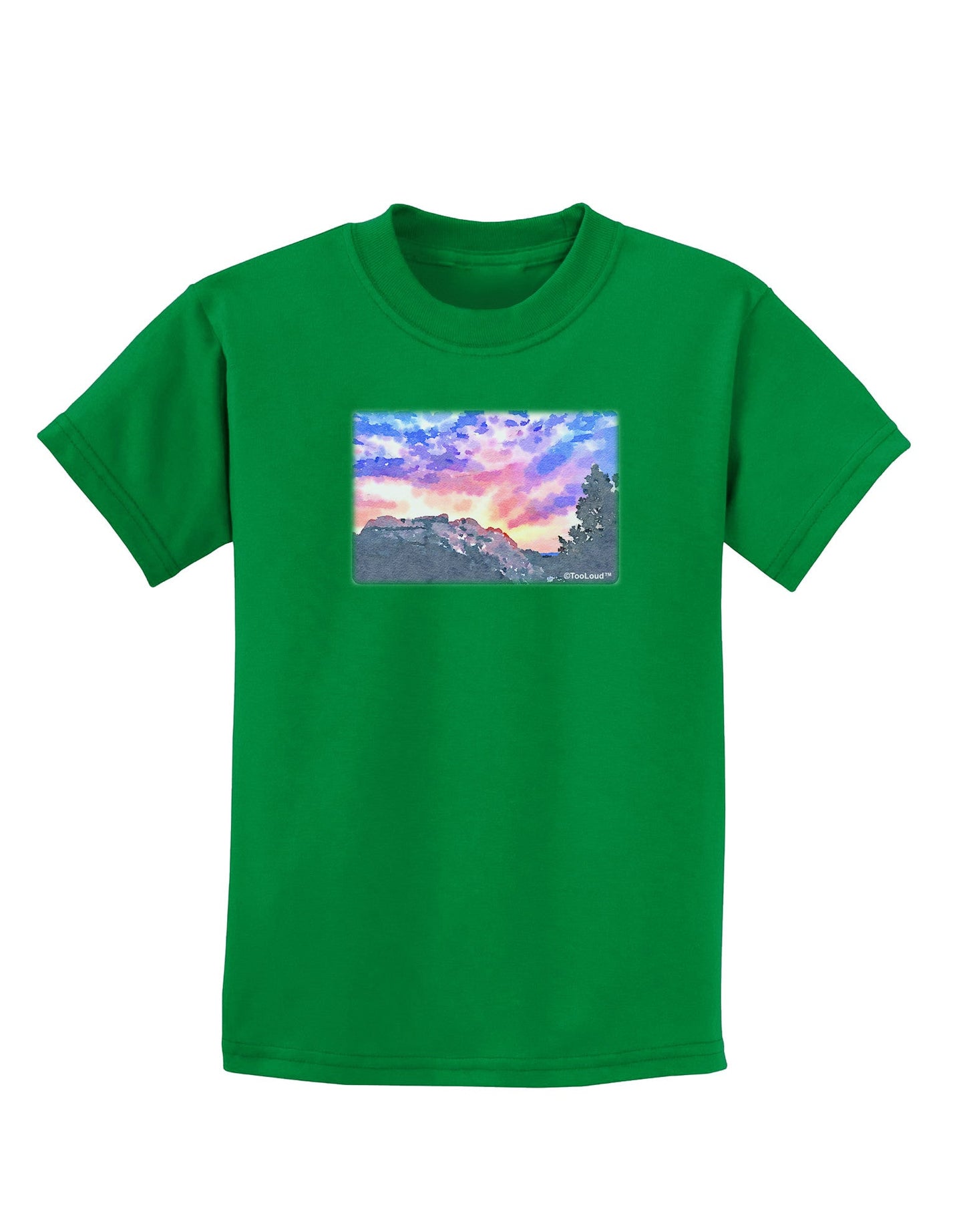 Colorado Rainbow Sunset Watercolor Childrens Dark T-Shirt-Childrens T-Shirt-TooLoud-Kelly-Green-X-Small-Davson Sales