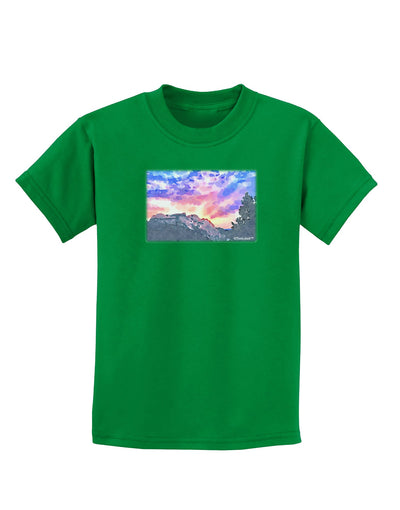 Colorado Rainbow Sunset Watercolor Childrens Dark T-Shirt-Childrens T-Shirt-TooLoud-Kelly-Green-X-Small-Davson Sales
