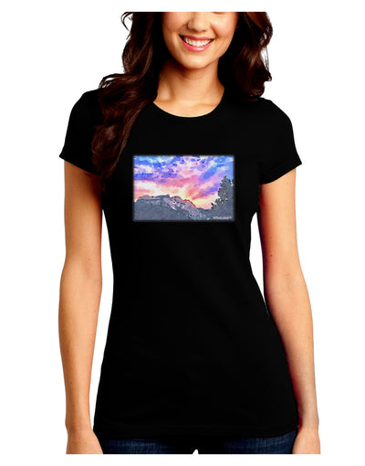 Colorado Rainbow Sunset Watercolor Juniors Crew Dark T-Shirt-T-Shirts Juniors Tops-TooLoud-Black-Juniors Fitted Small-Davson Sales