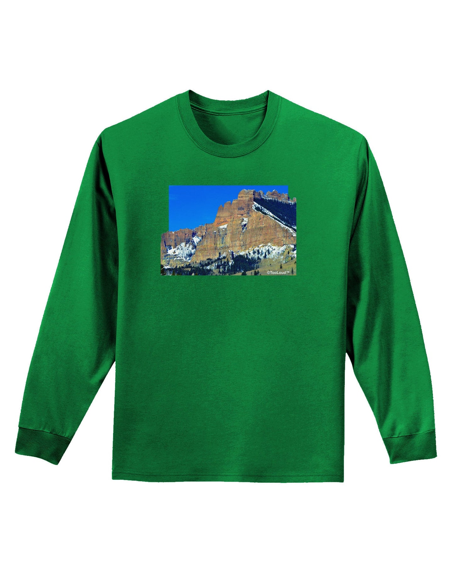 Colorado Snowy Mountains Cutout Adult Long Sleeve Dark T-Shirt-TooLoud-Kelly-Green-Small-Davson Sales