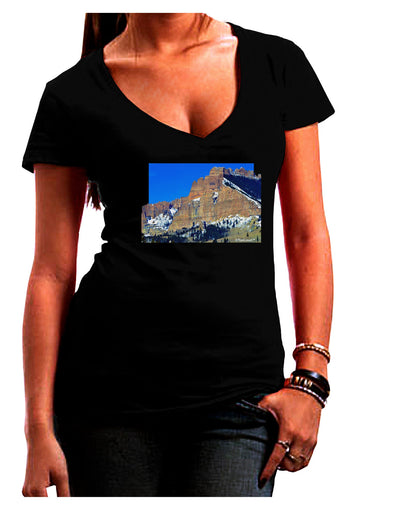 Colorado Snowy Mountains Cutout Juniors V-Neck Dark T-Shirt-Womens V-Neck T-Shirts-TooLoud-Black-Juniors Fitted Small-Davson Sales