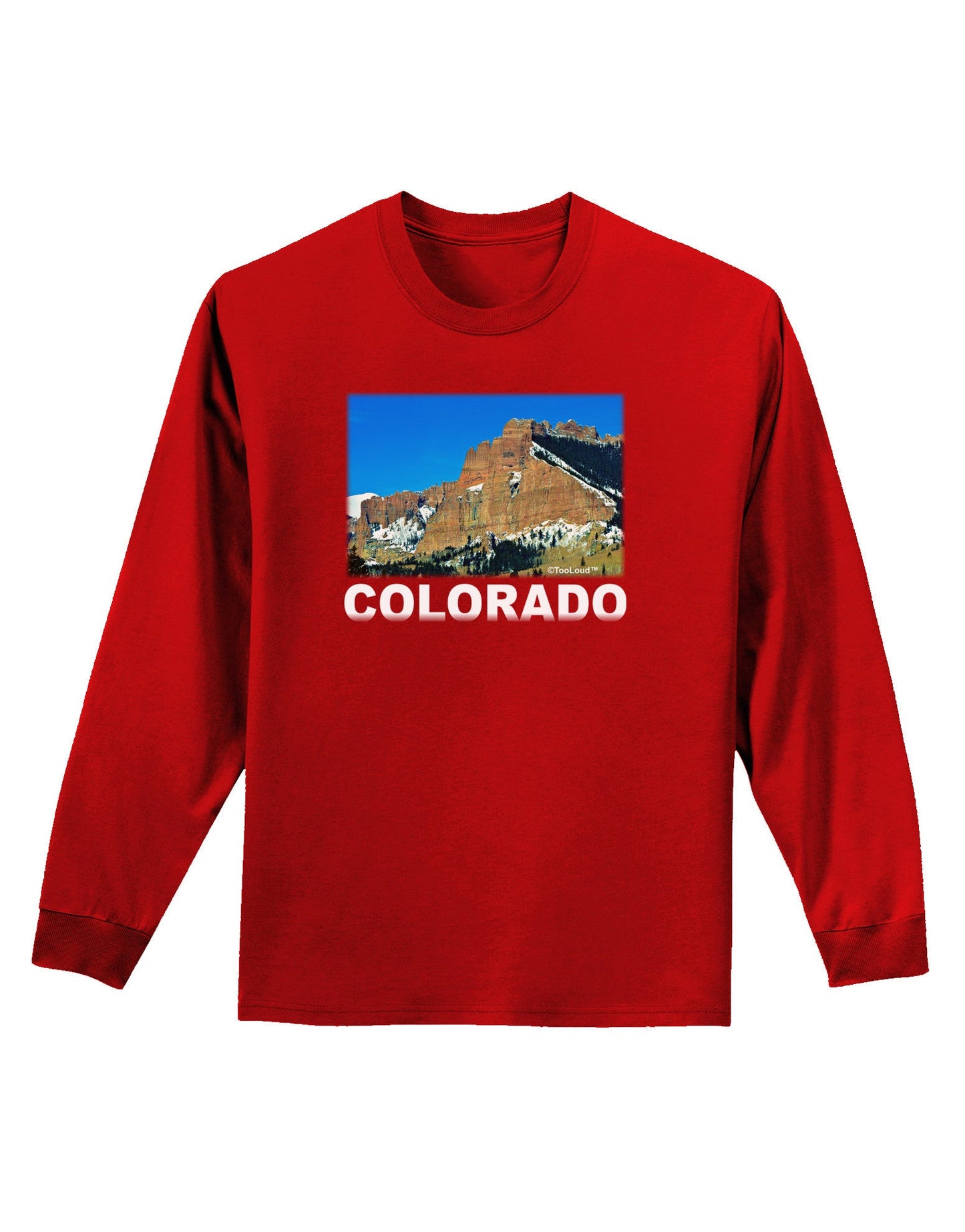 Colorado Snowy Mountains Text Adult Long Sleeve Dark T-Shirt-TooLoud-Red-Small-Davson Sales