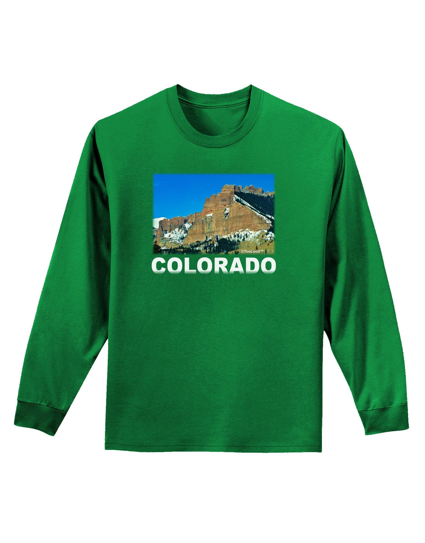 Colorado Snowy Mountains Text Adult Long Sleeve Dark T-Shirt-TooLoud-Kelly-Green-Small-Davson Sales