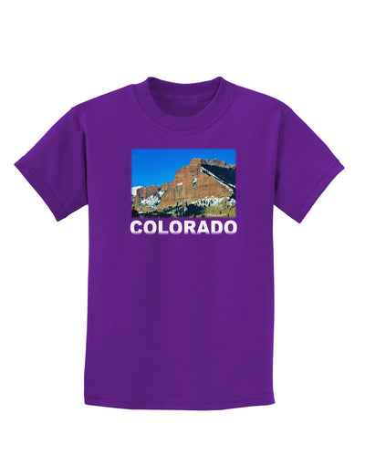 Colorado Snowy Mountains Text Childrens Dark T-Shirt-Childrens T-Shirt-TooLoud-Purple-X-Small-Davson Sales