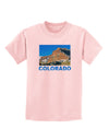 Colorado Snowy Mountains Text Childrens T-Shirt-Childrens T-Shirt-TooLoud-PalePink-X-Small-Davson Sales