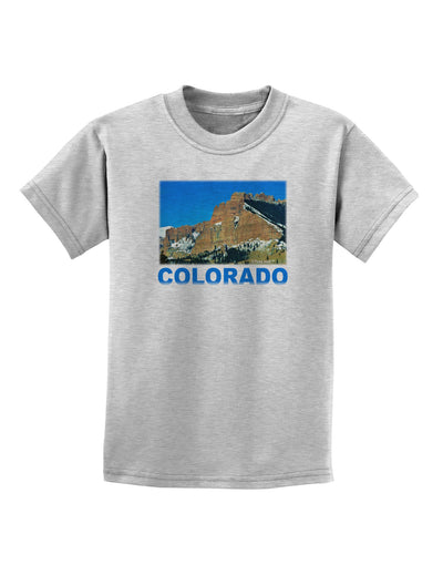 Colorado Snowy Mountains Text Childrens T-Shirt-Childrens T-Shirt-TooLoud-AshGray-X-Small-Davson Sales