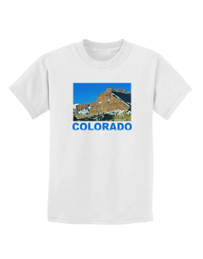 Colorado Snowy Mountains Text Childrens T-Shirt-Childrens T-Shirt-TooLoud-White-X-Small-Davson Sales